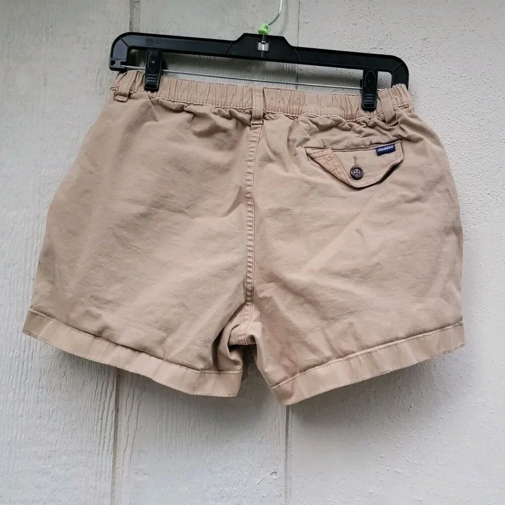 Chubbies Shorts Size Medium Khaki Tan Elastic Waist Stretch Twill 4 Inch Inseam
